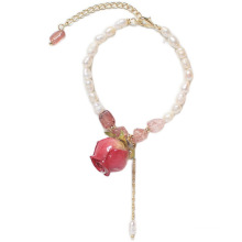 Shangjie Oem Joyas Fashion Vintage Girls Bracelet Freshwater Pearl Bracelet Bijoux Préservés Flower Charms Rose Bracelet Rose